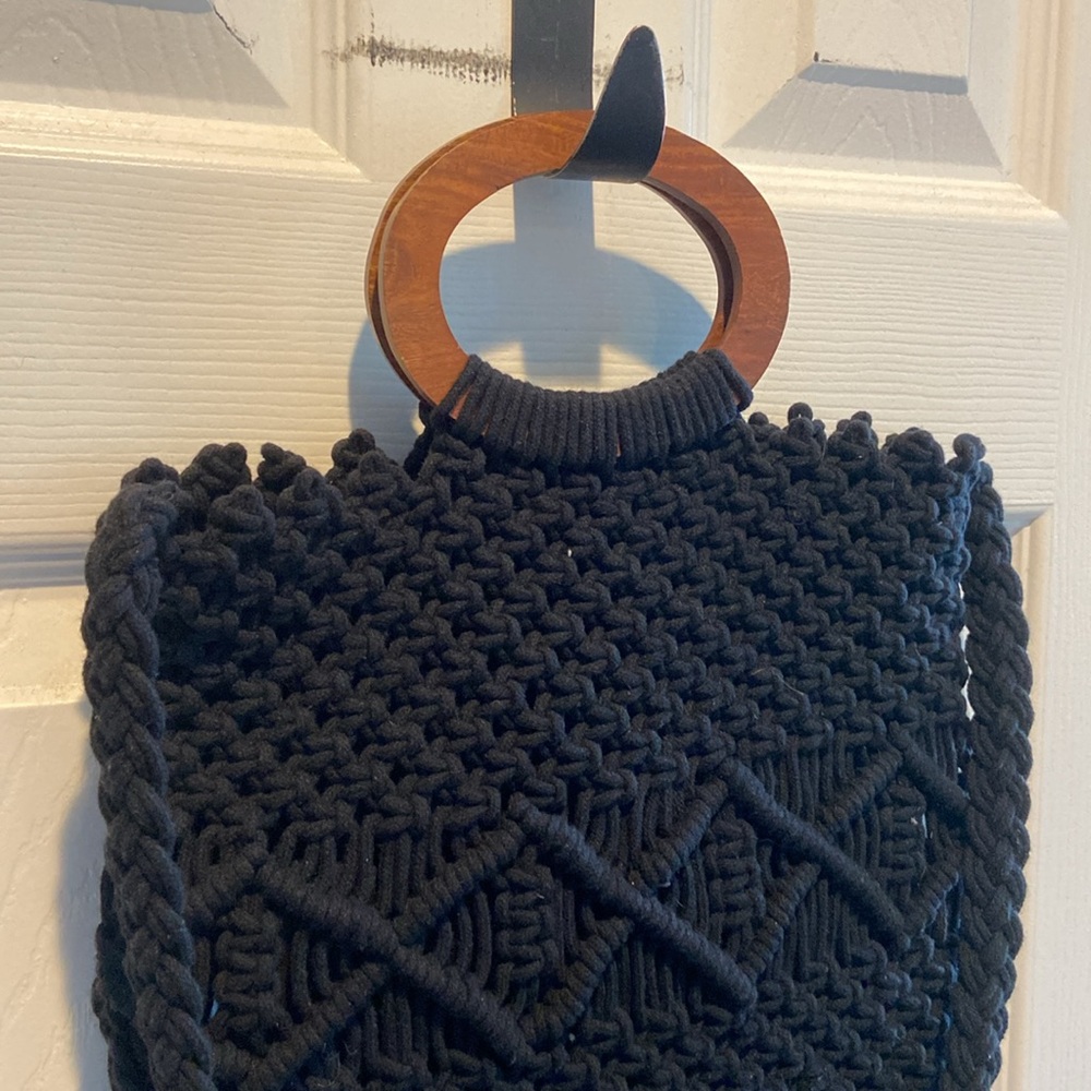 Danielle Nicole Black Macrame Fringe Bag Boho Cro… - image 4
